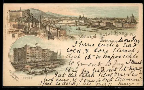 Lithographie Budapest, Grand Hotel Hungaria, Corso