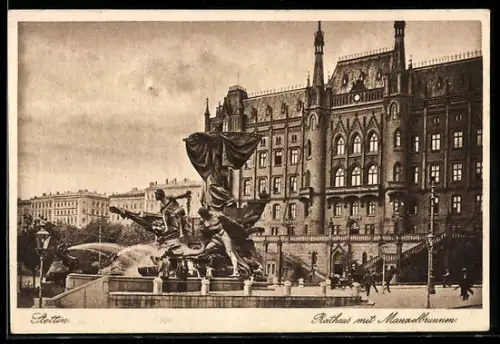 AK Stettin, Rathaus mit Manzelbrunnen
