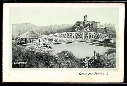 AK Halle a. S., Giebichenstein, Brücke, Saale