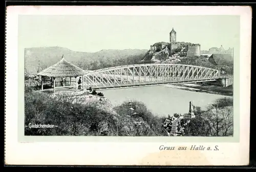 AK Halle a. S., Giebichenstein, Brücke, Burg
