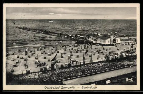 AK Zinnowitz, Seebrücke, Strand mit Strandkörben