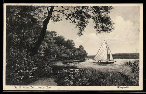 AK Zeuthen, Zeuthener See, Uferpartie, Segelboot