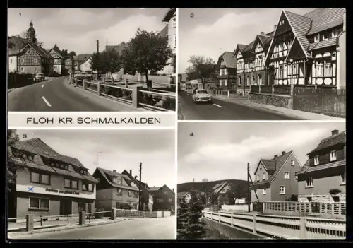AK Floh /Schmalkalden, Schmalkalder Strasse, Karl-Marx-Strasse, Gasthaus zum goldenen Löwen, Siedlung
