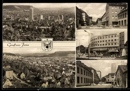 AK Jena, Weigelstrasse, Interhotel International, An der Hauptpost, Stadtpanorama