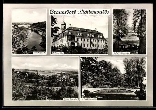 AK Braunsdorf-Lichtenwalde, Schloss Lichtenwalde, Park Lichtenwalde, Blick auf Braunsdorf, Zschopautal