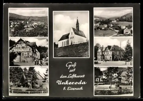 AK Unkeroda /Eisenach, Kirche, Fachwerkhäuser, Ortsansichten