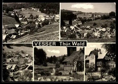AK Vesser /Thür. Wald, Ortsansichten, Kirche, Gasthaus Vessertal