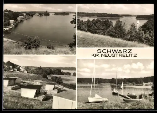 AK Schwarz /Neustrelitz, See, Bootsanleger, Wochenendhäuser