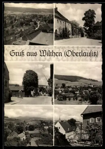 AK Wilthen /Oberlausitz, Strassenpartie mit Wohnhäusern, Ortsansicht mit umliegenden Feldern