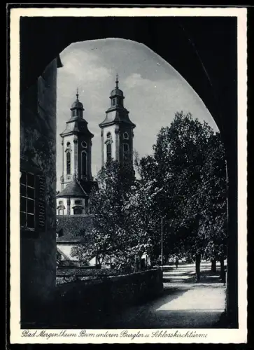 AK Bad Mergentheim, Partie beim unteren Burgtor mit Blick auf Schlosskirchtürme
