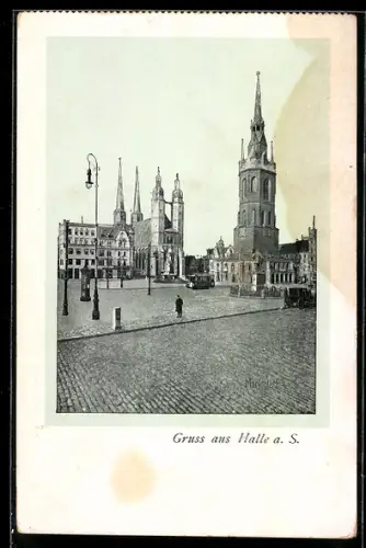 AK Halle a. S., Marktplatz mit Rotem Turm und Marktkirche