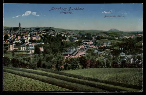 AK Annaberg-Buchholz /Erzgebirge, Ortsansicht vom Feld aus mit dem Bärenstein