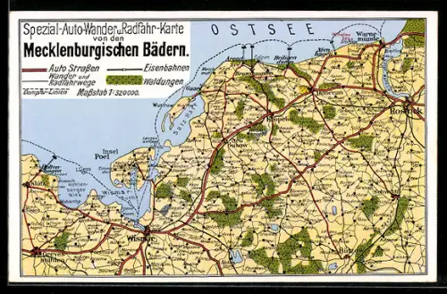 AK Wismar /Mecklenburg, Spezial Auto-, Wander- und Radfahrkarte miz Bädern an der Ostsee
