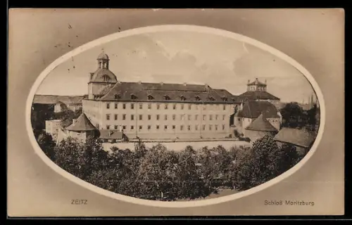 AK Zeitz, Schloss Moritzburg mit Strassenpartie