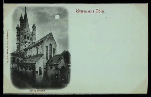 Mondschein-AK Köln, Kirche Gross St. Martin