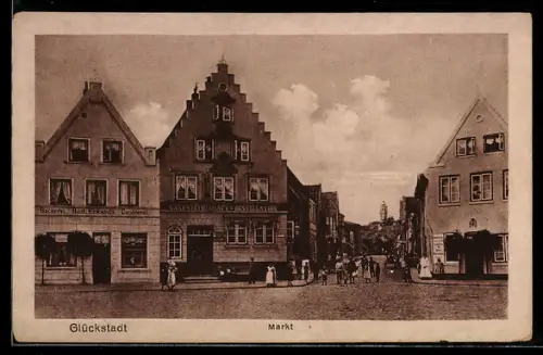 AK Glückstadt, Gasthaus & Destillation am Markt mit Strassenpartie