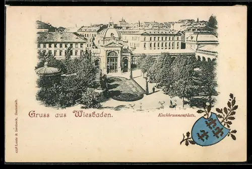 AK Wiesbaden, Kochbrunnenplatz, Wappen