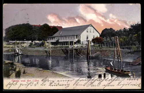 AK Jork, Fährhaus Lühe, Landungsbrücke, Flussansicht