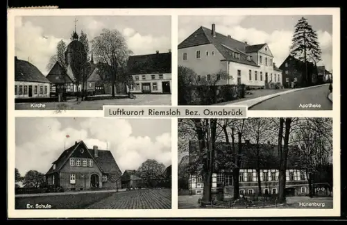 AK Riemsloh /Osnabrück, Kirche, Apotheke, Ev. Schule, Hünenburg