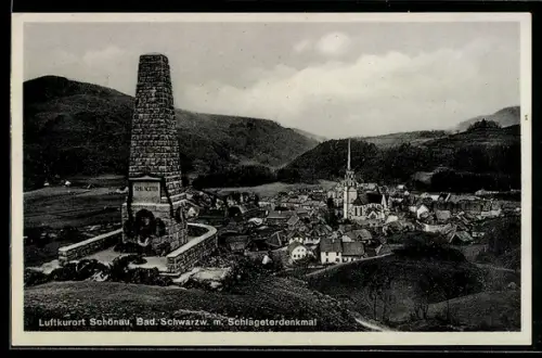 AK Schönau /Bad. Schwarzw., Schlageterdenkmal, Ortsansicht