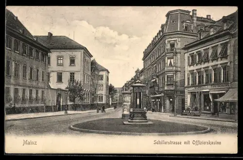 AK Mainz, Schillerstrasse mit Offizierskasino