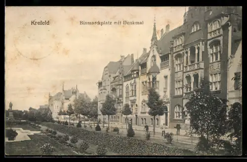 AK Krefeld, Bismarckplatz mit Denkmal