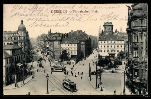 AK Dresden, Pirnaischer Platz, Strassenbahn, Stadtansicht
