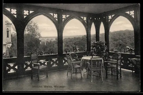 AK Weimar, Institut Weiss, Veranda mit Ausblick, Harthstrasse 30 (jetzt Eduard-Rosenthal-Strasse)