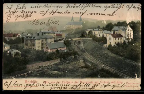 AK Rochlitz, Blick von der Plattform der Realschule auf Schloss und Berg