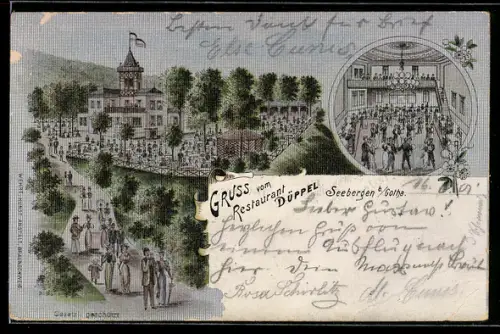 Seiden-Imitations-Lithographie Seebergen /Gotha, Restaurant Düppel