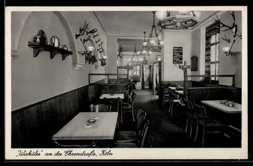 AK Köln, Gaststätte Wicküler an der Ehrenstrasse, Bes. Joh. Franz Vosen, Ehrenstrasse 1 - 3, Innenansicht