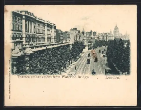 AK London, Thames embankment from Waterloo Bridge