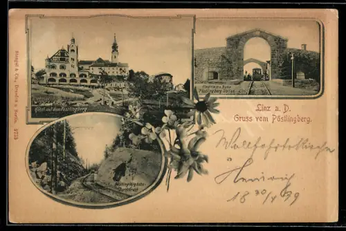 AK Linz a.d. Donau, Hotel auf dem Pöstlingberg, Elektrische Eisenbahn