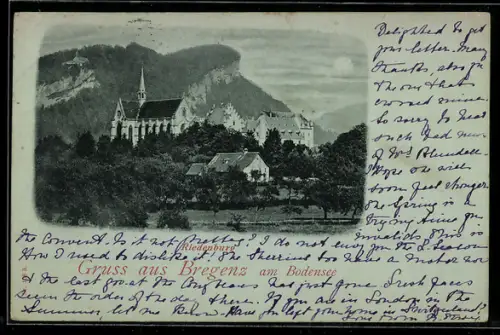 Mondschein-AK Bregenz am Bodensee, Riedenburg mit Kirche