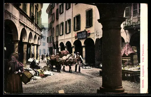 AK Lugano, via Pessina, mercato, gente, bue