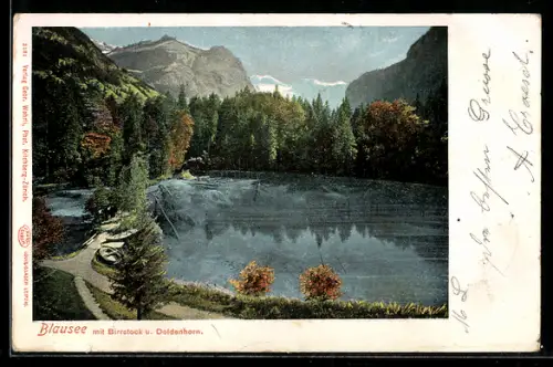 AK Blausee, Blick über den See zum Birrstock u. Doldenhorn, um 1900