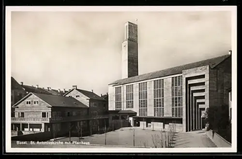 AK Basel, St. Antoniuskirche mit Pfarrhaus