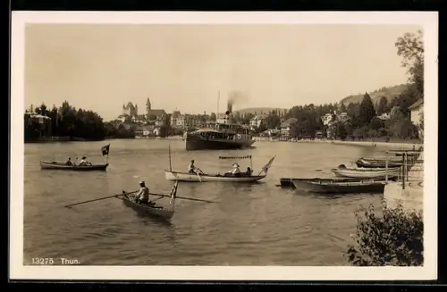 AK Thun, Seepartie mit Dampfer und Ruderbooten