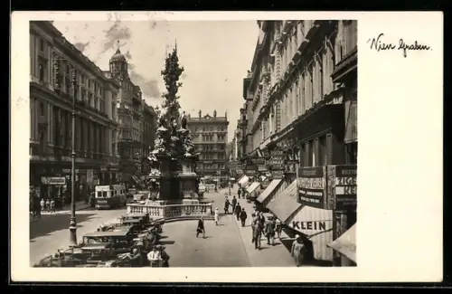 AK Wien, Graben mit Geschäften und Denkmal