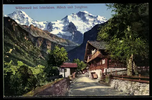 AK Wilderswil bei Interlaken, Strassenpartie mit Mönch und Jungfrau