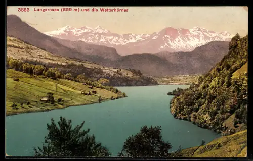 AK Lungernsee, Blick auf die Wetterhörner