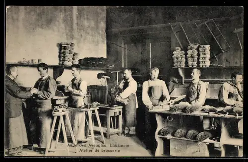 AK Lausanne, Asile des Aveugles, Atelier de brosserie