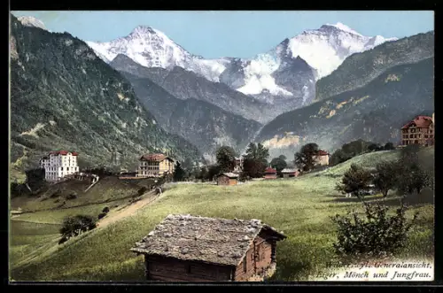 AK Wilderswyl, Gesamtansicht mit Eiger, Mönch und Jungfrau