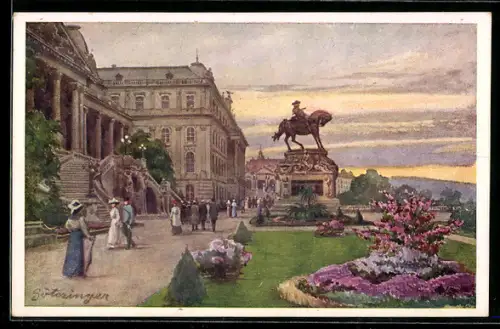 Künstler-AK Hans Götzinger: Budapest, Königliche Burg mit Prinz Eugen-Monument