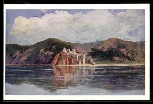 Künstler-AK Golubac, Blick zur Burgruine