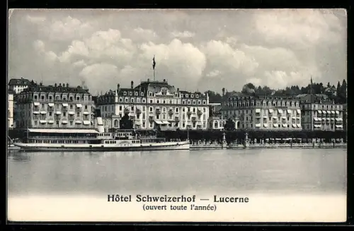 AK Luzern / Lucerne, Blick auf Hôtel Schweizerhof