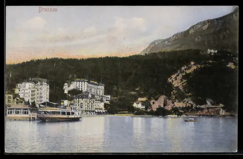 AK Brunnen, Dampferpartie am Grand Hotel