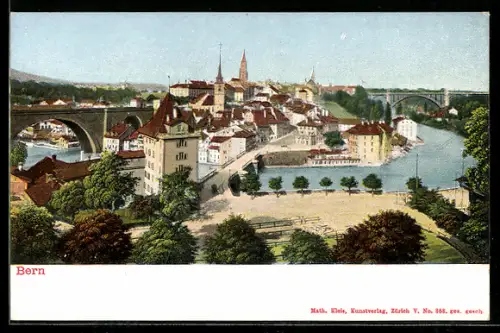AK Bern, Blick in den Ort mit Brücken