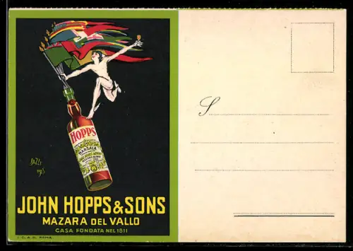 Künstler-AK sign.Bazzi: Reklame für einen Likör der Firma John Hopps & Sons
