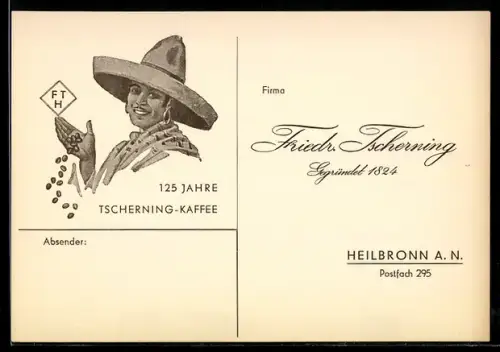 AK Heilbronn A. N., 125 Jahre Tscherning-Kaffee, Firma Friedr. Tscherning